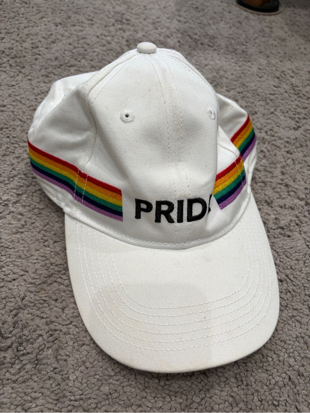 White Pride Baseball Cap with Rainbow Stripes